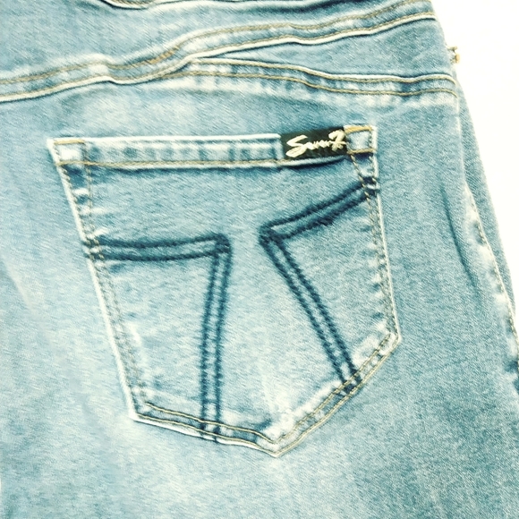 SEVEN JEANS Straight Leg Tummy Toner Light Distressing Raw Hem Stretchy Size 8 - Picture 4 of 11